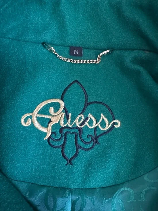 Guess Emerald Green Double-Breasted Pea Coat with Gold Buttons. Size M - Picture 2 of 7